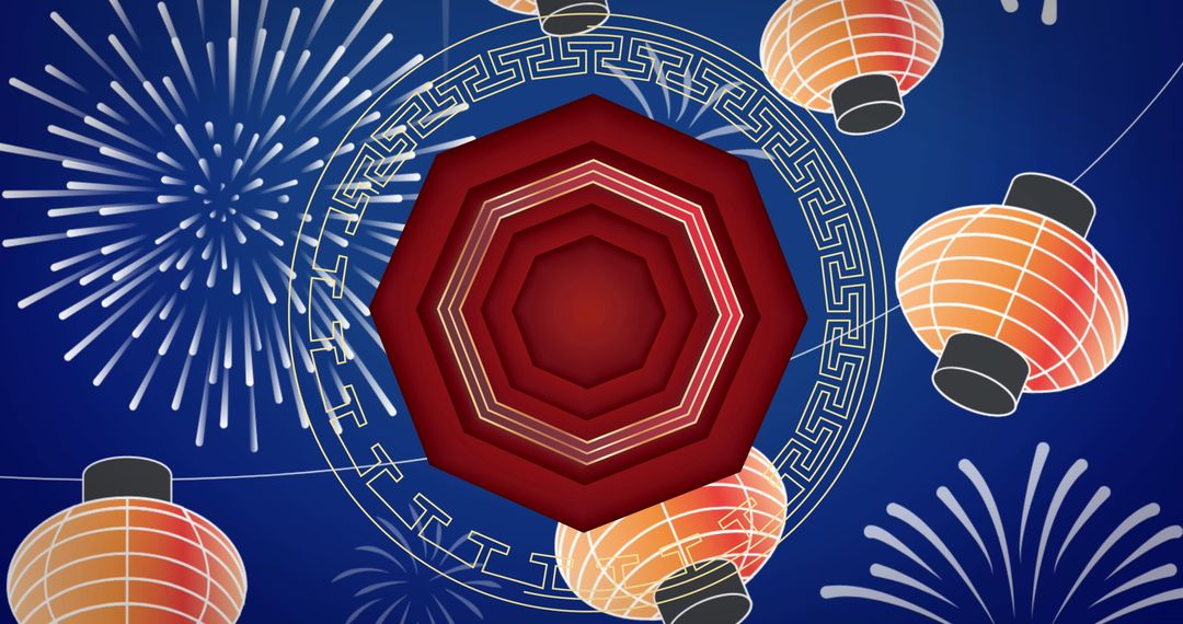 Vibrant Chinese Lanterns and Fireworks Celebration Design