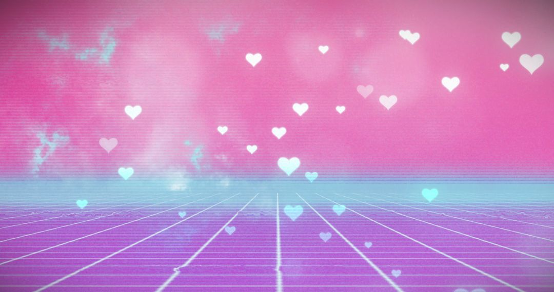 Retro Futuristic Heartfall on Grid Background