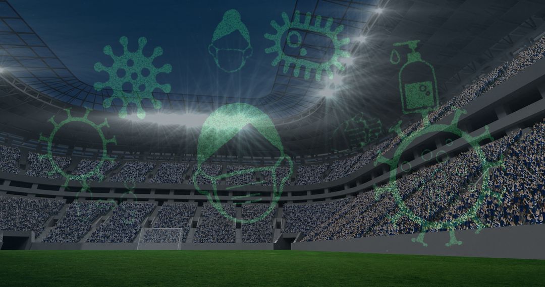 Empty Stadium with Floating Covid-19 Icons Conceptual