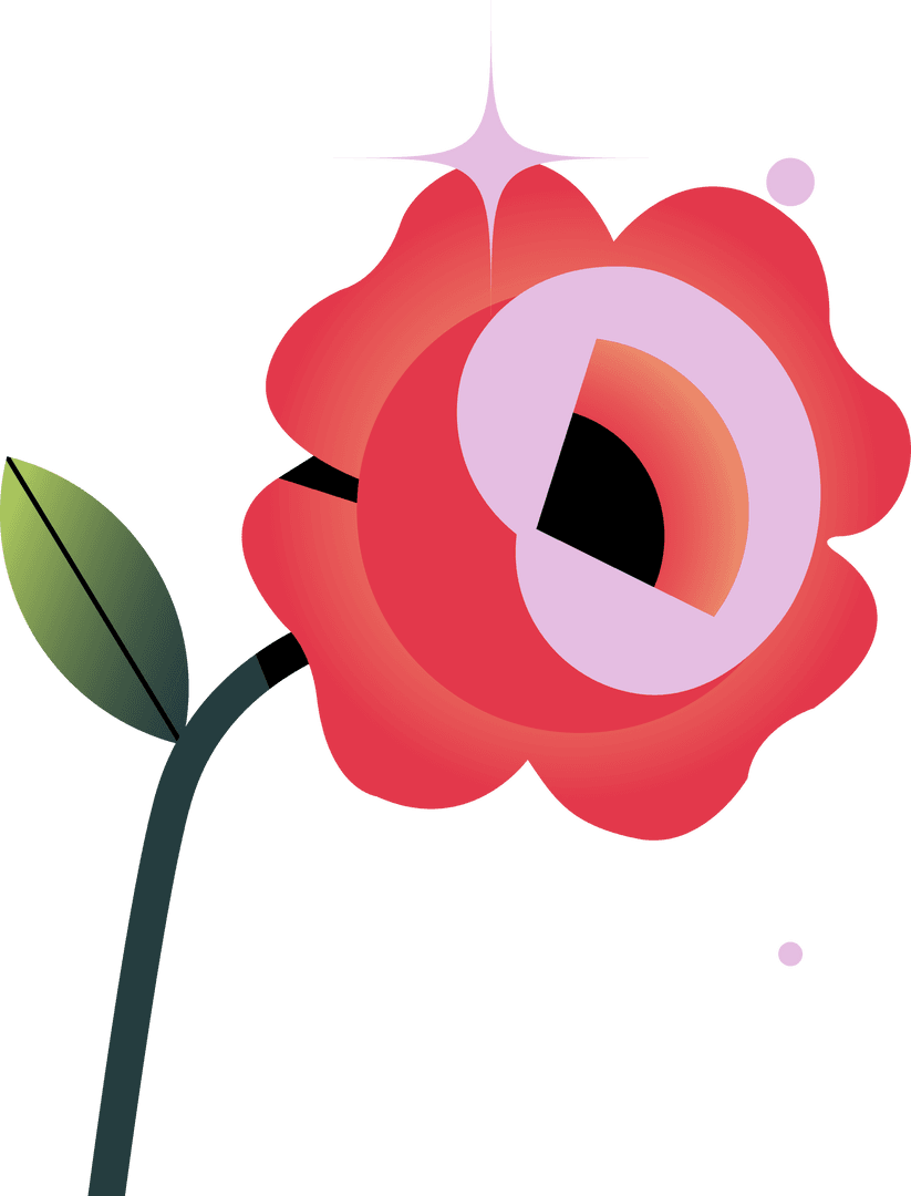 Abstract Blooming Flower with Gradient Leaf on Transparent Background