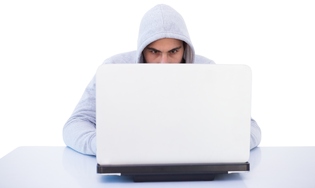 Caucasian Male Hacker Using Laptop, Security and Technology Concept, Transparent Background - Download Free Stock Images Pikwizard.com