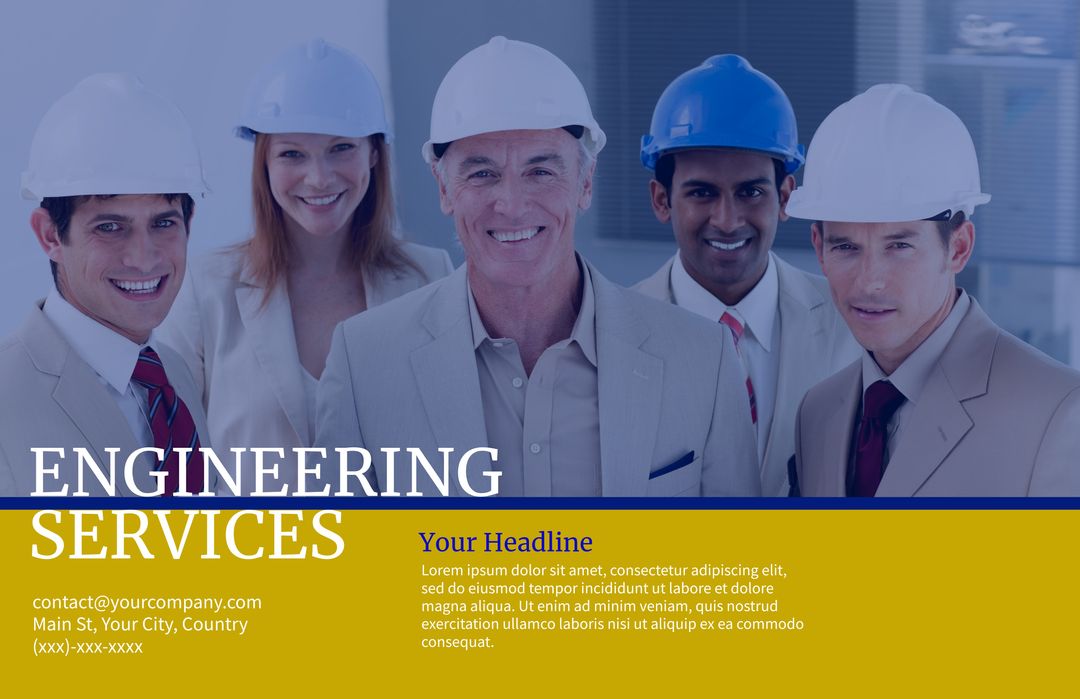 Diverse Team of Engineers Wearing Hard Hats Displays Professionalism and Teamwork