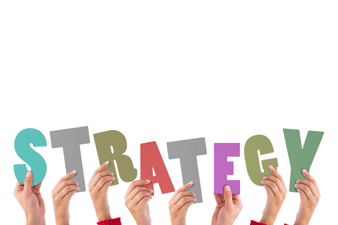 Hands Holding Strategy Text on Transparent Background