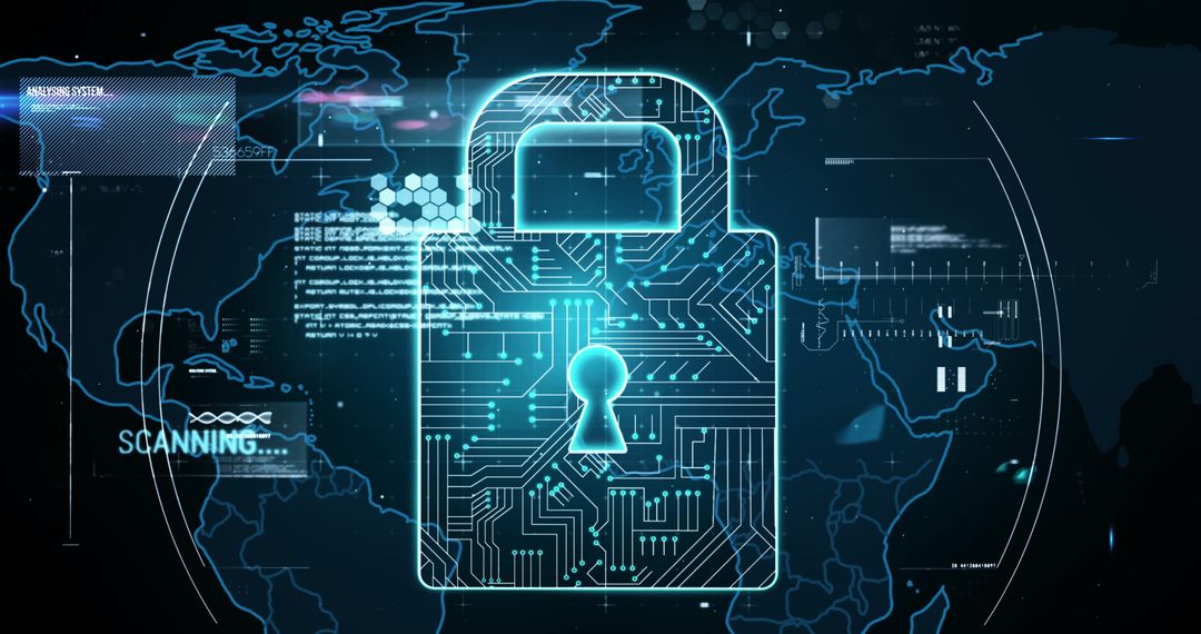 Futuristic Digital Padlock Illustrating Global Internet Security