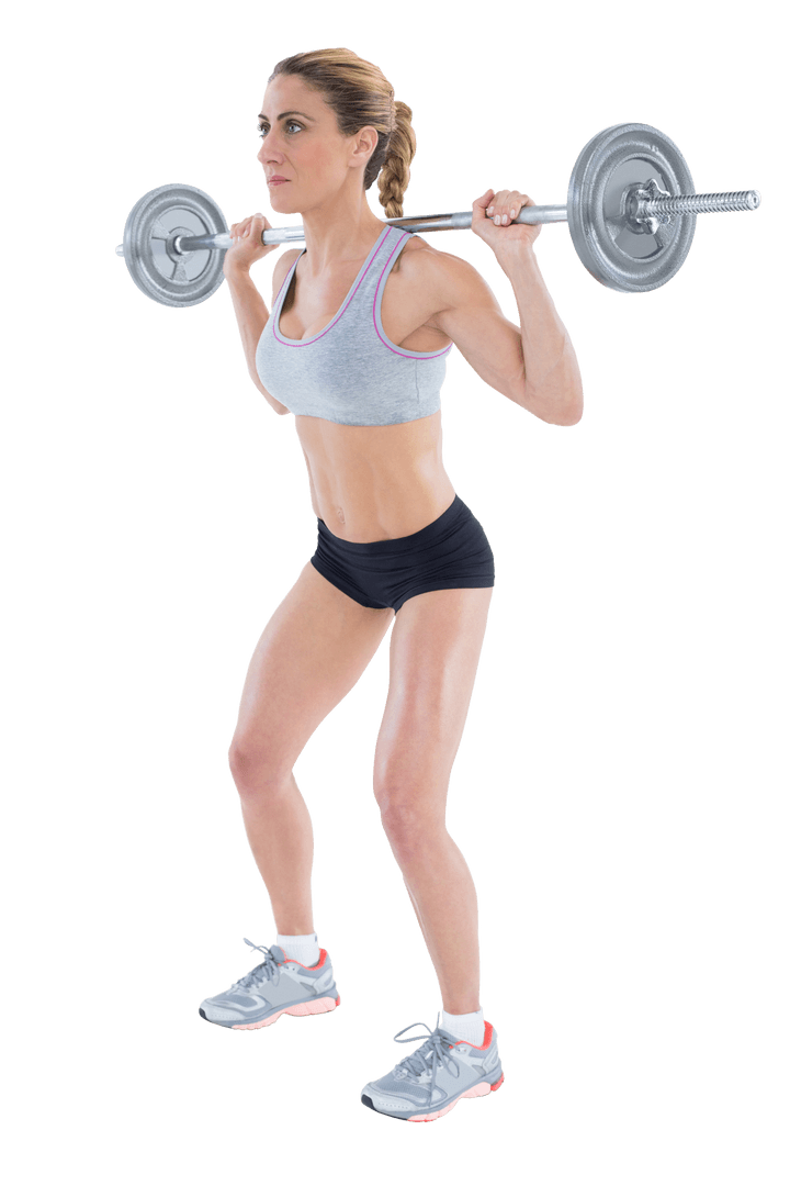 Transparent Woman Showing Strength with Barbell Back Squat