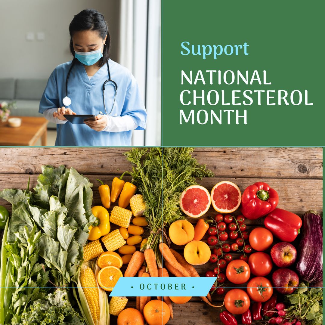 Support for National Cholesterol Month with Doctor and Assortment of Vegetables