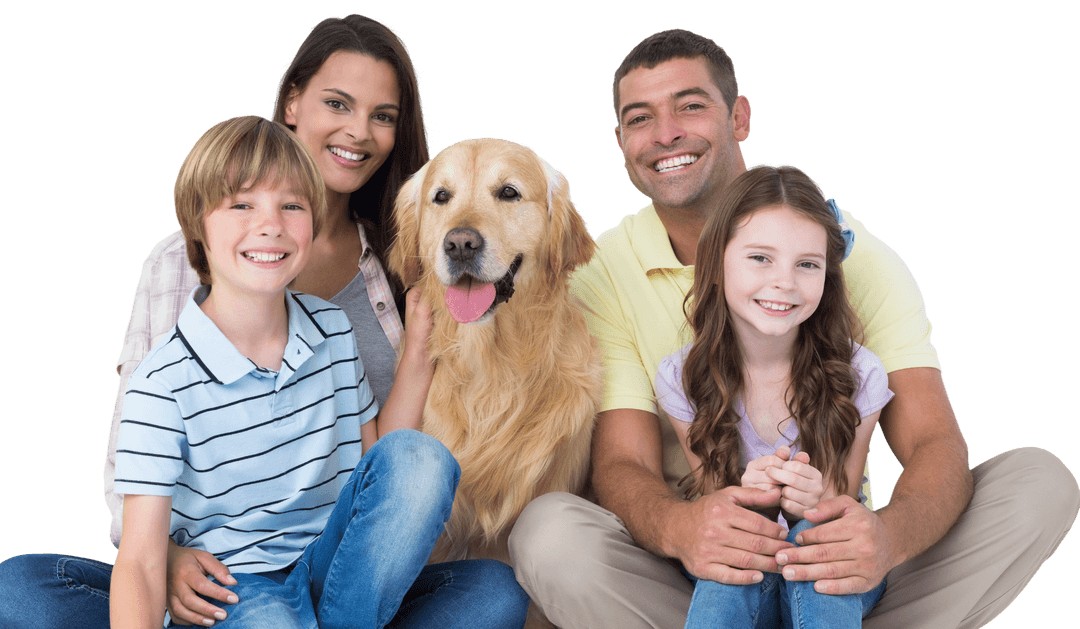 Smiling Family with Golden Retriever Dog Cutout Transparent
