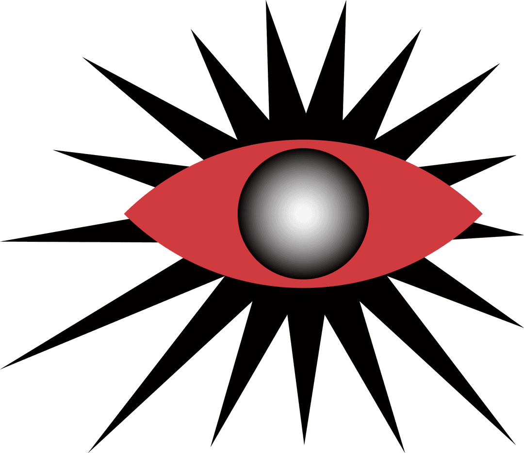 Futuristic Neon Abstract Eye Design with Spiky Rays on Transparent Backdrop