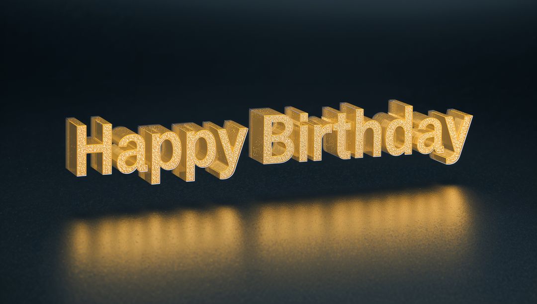 Shimmering Gold Happy Birthday 3D Letters with Warm Studio Lighting and Reflection