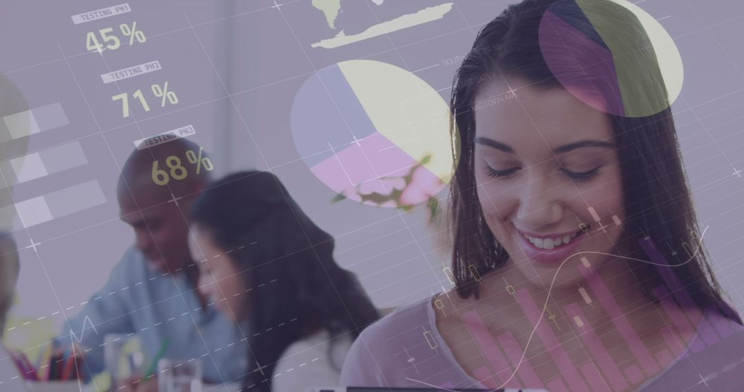 Businesswoman Analyzing Data with Digital Interface and Statistics