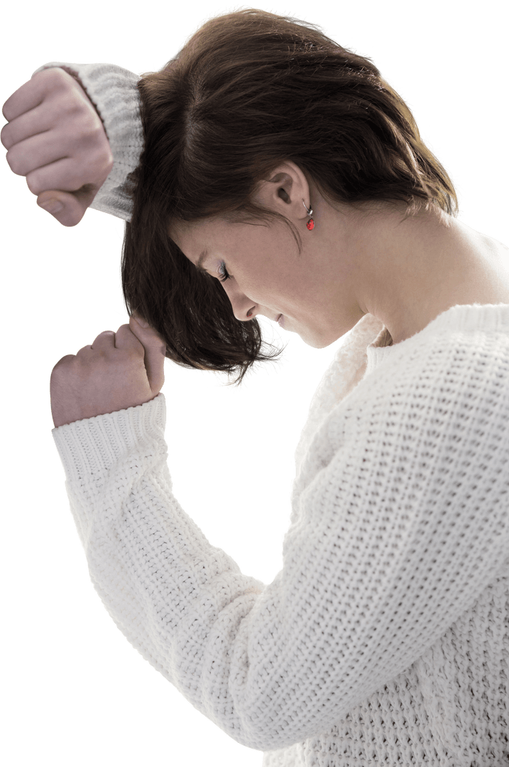 Transparent Profile View of Woman Leaning Against Wall in Thought