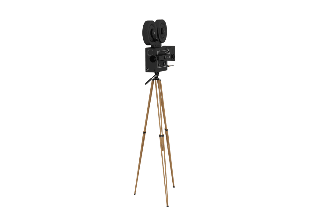 Vintage Film Camera on Wooden Tripod with Transparent Background