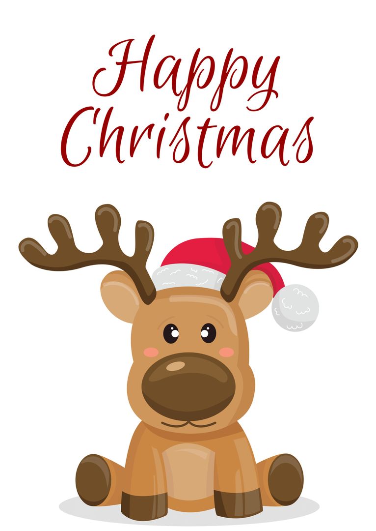 Cute Christmas Reindeer with Santa Hat for Festive Greetings