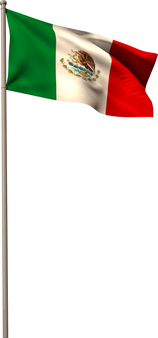 Transparent Mexican Flag Wave Vector Illustration on Pole