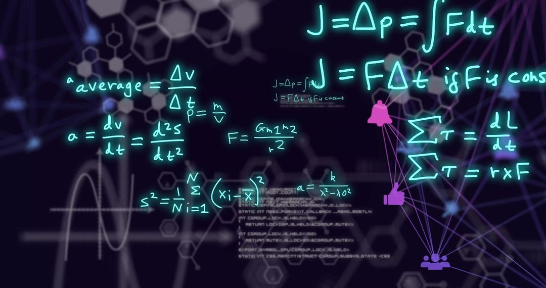 Complex mathematical equations on digital screen for data processing