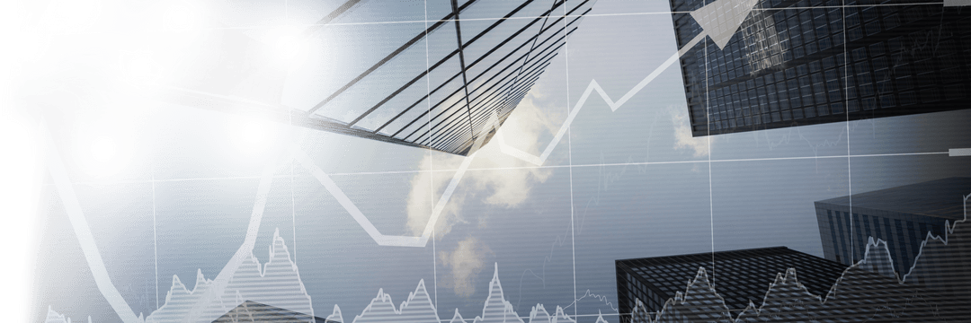 Transparent Financial Graphs Overlapping City Skyscrapers Sky