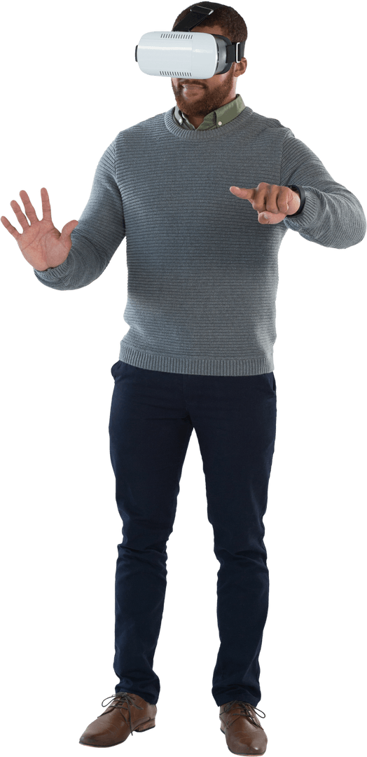 Transparent man experiencing virtual reality technology