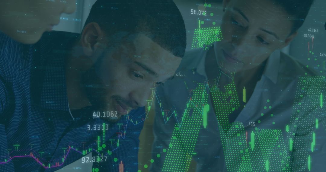 Team Analyzing Stock Market Data Overlaying Digital Financial Graph - Free Images, Stock Photos and Pictures on Pikwizard.com