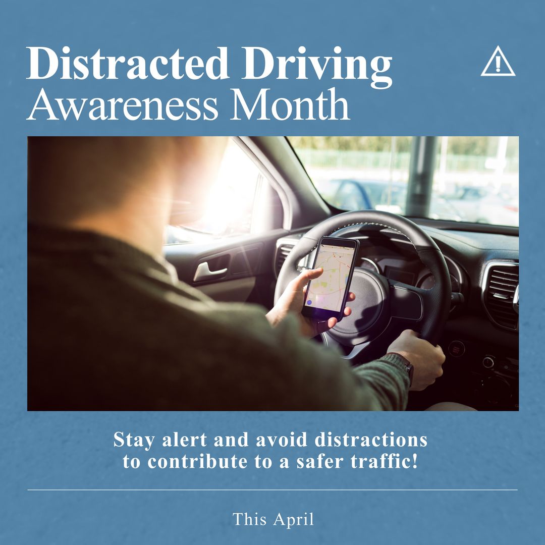 Distracted Driving Awareness Poster with Text and Smartphone Usage - Download Free Stock Templates Pikwizard.com