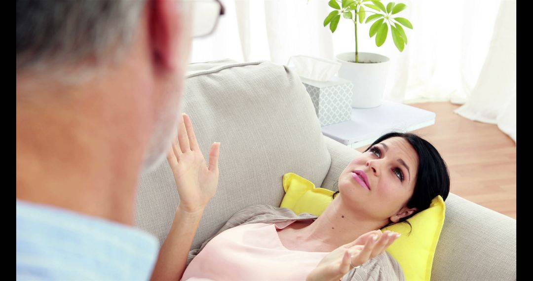 Woman Talking To Therapist On Couch During Counseling Session - Free Images, Stock Photos and Pictures on Pikwizard.com