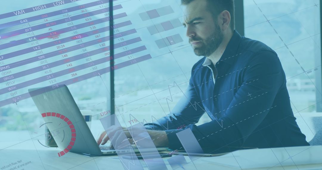 Businessman Analyzing Financial Data and Graphs