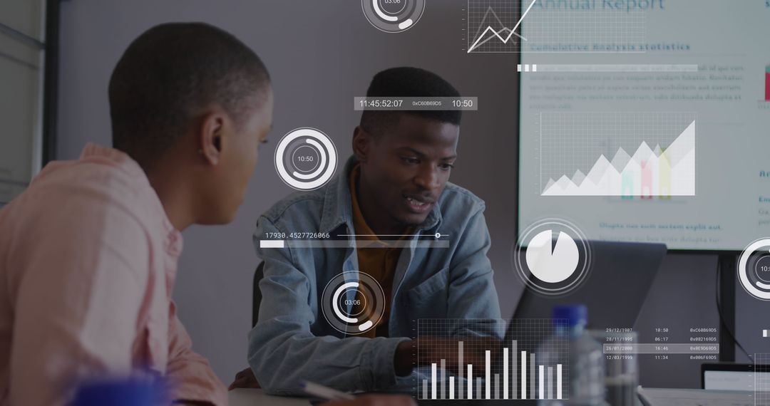 Diverse Business Team Analyzing Data with Digital Interface Effects