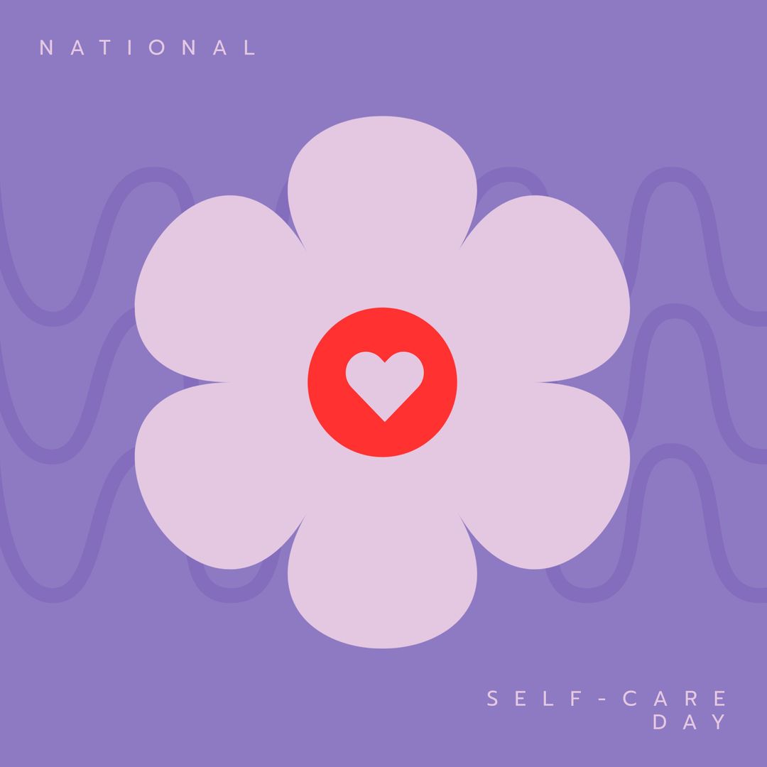 National Self-Care Day Graphic with Heart and Flower