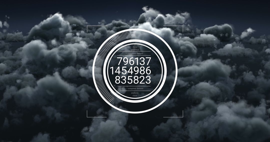 Digital Data Processing Hologram Against Dark Cloudy Sky