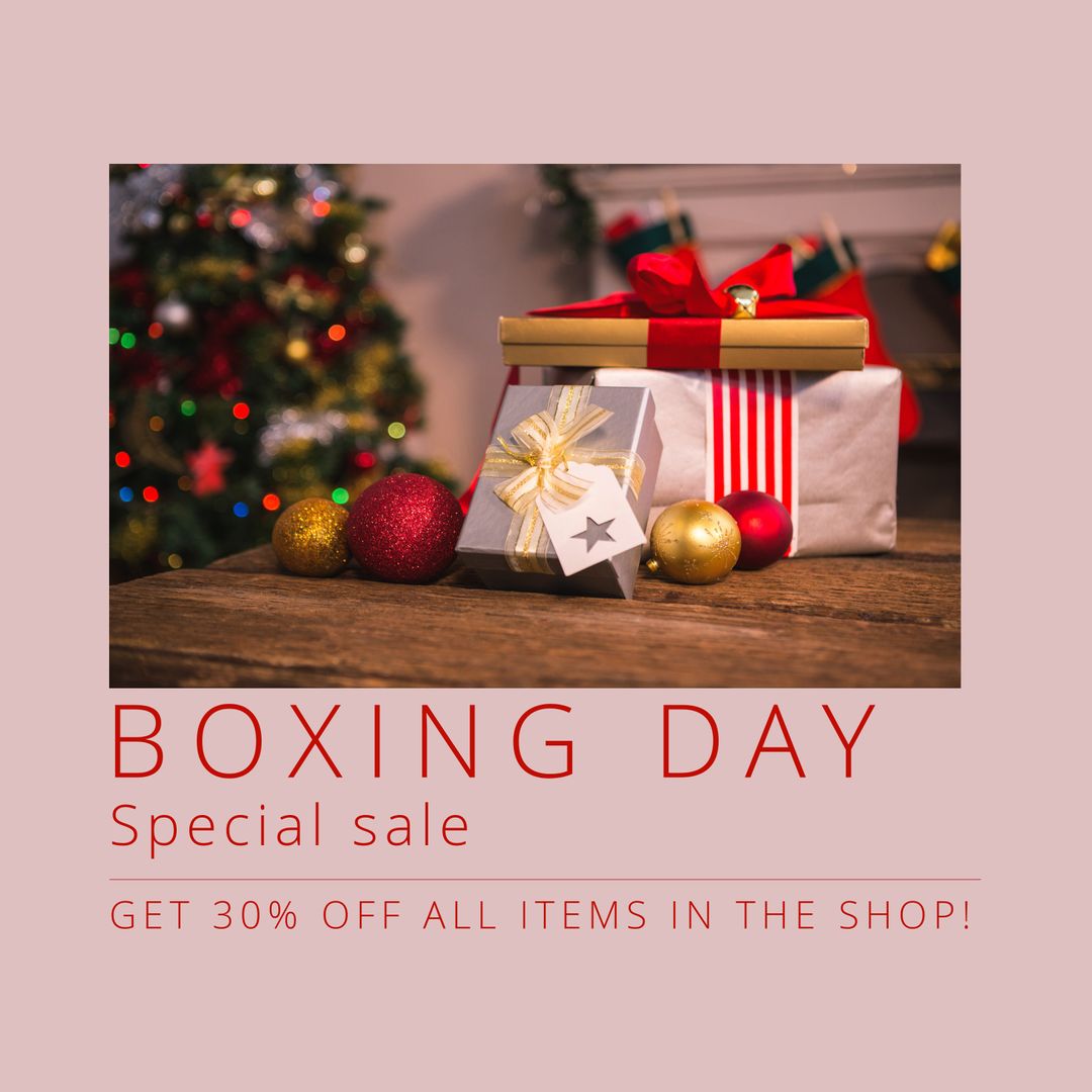 Boxing Day Sale Promotion with Festive Gifts and Decorations