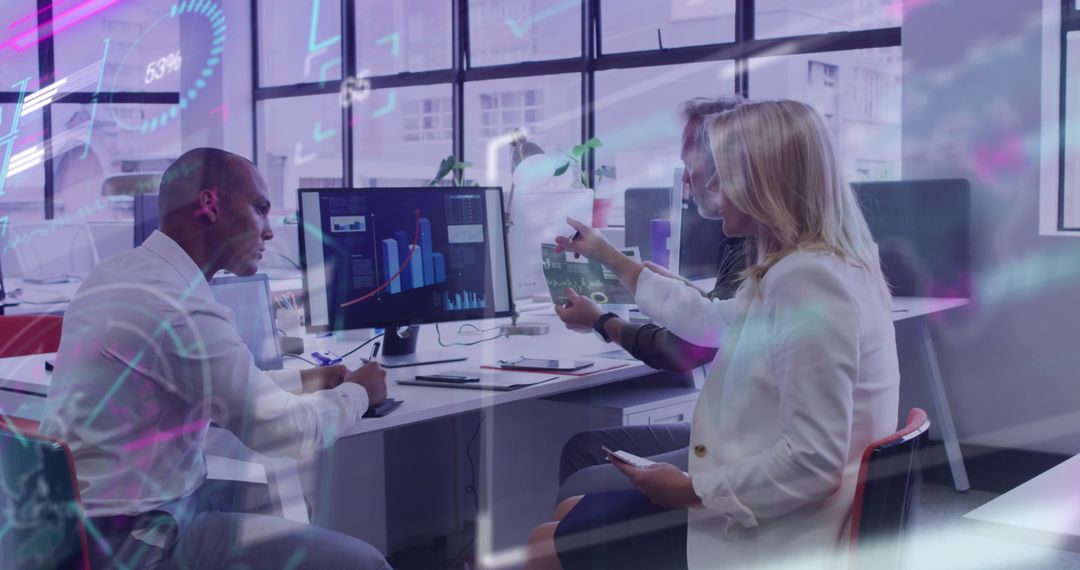 Business Professionals Analyzing Data at Modern Office