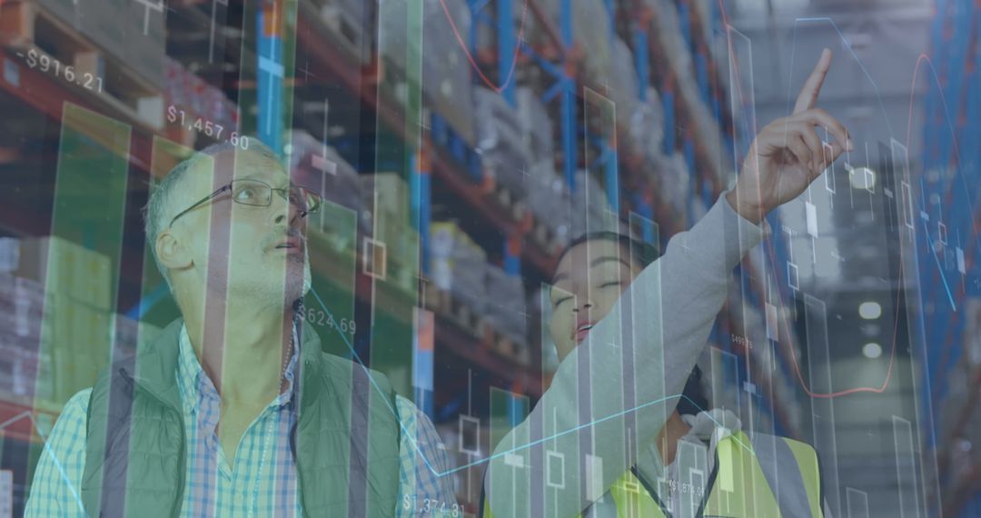 Warehouse Workers Analyzing Digital Financial Data