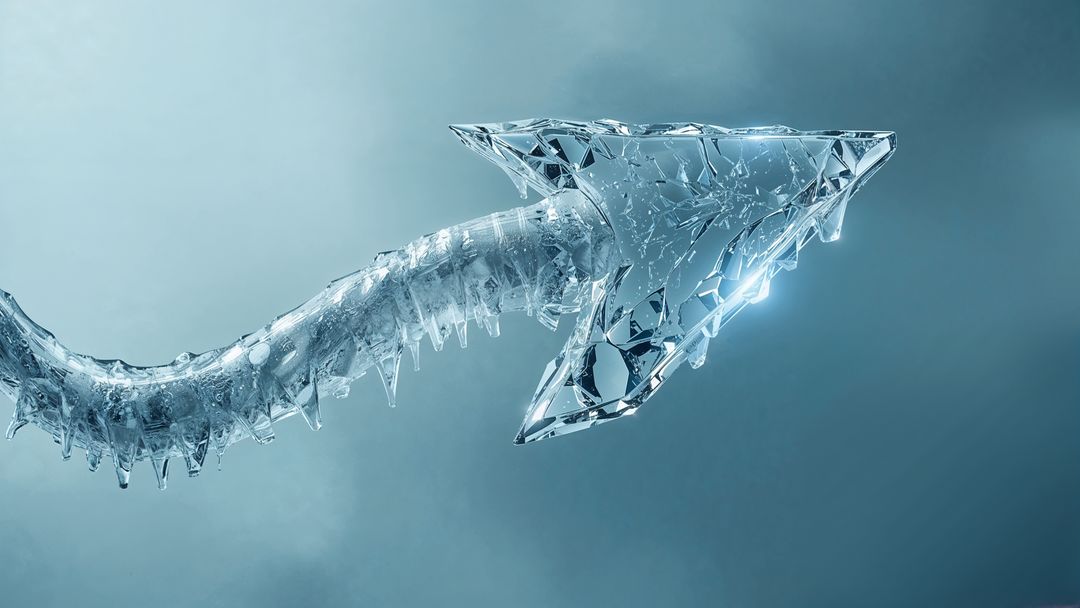 Abstract ice curved arrow design with geometric shards