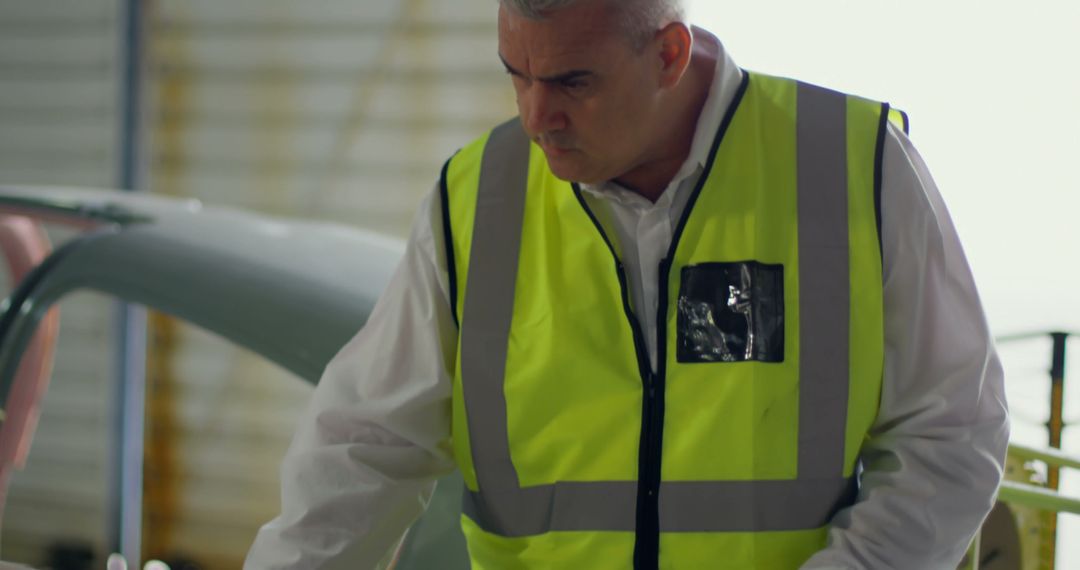 Focused Factory Worker Wearing Safety Vest at Manufacturing Plant - Free Images, Stock Photos and Pictures on Pikwizard.com