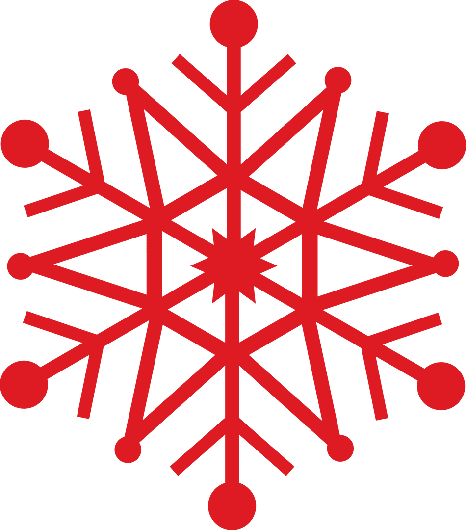 Bright Red Snowflake Silhouette on Transparent Background