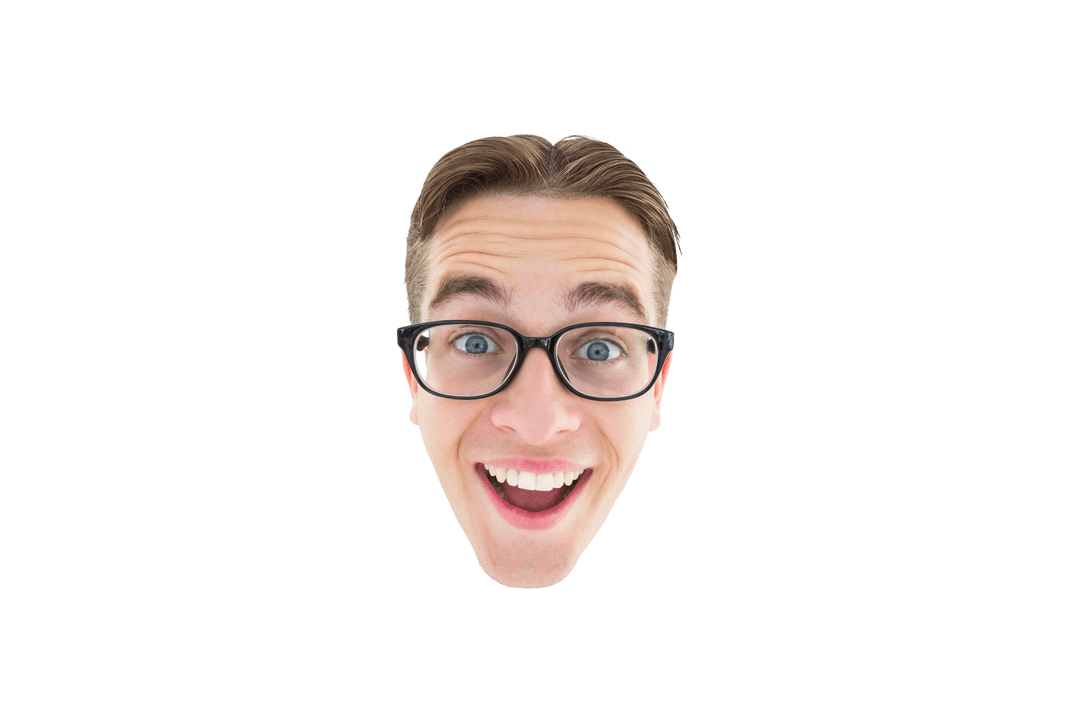 Happy Caucasian Man with Glasses Smiling on Transparent Background