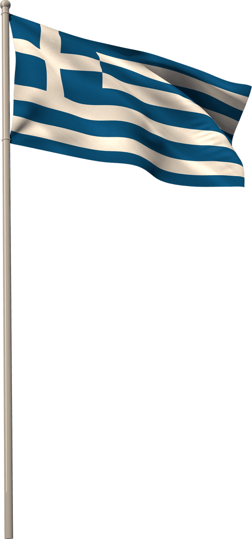 Transparent Greek Flag on Flagpole Waving in Wind