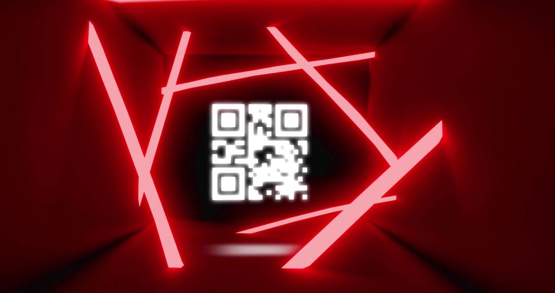 Glowing Red Neon QR Code in Digital Cyber Space