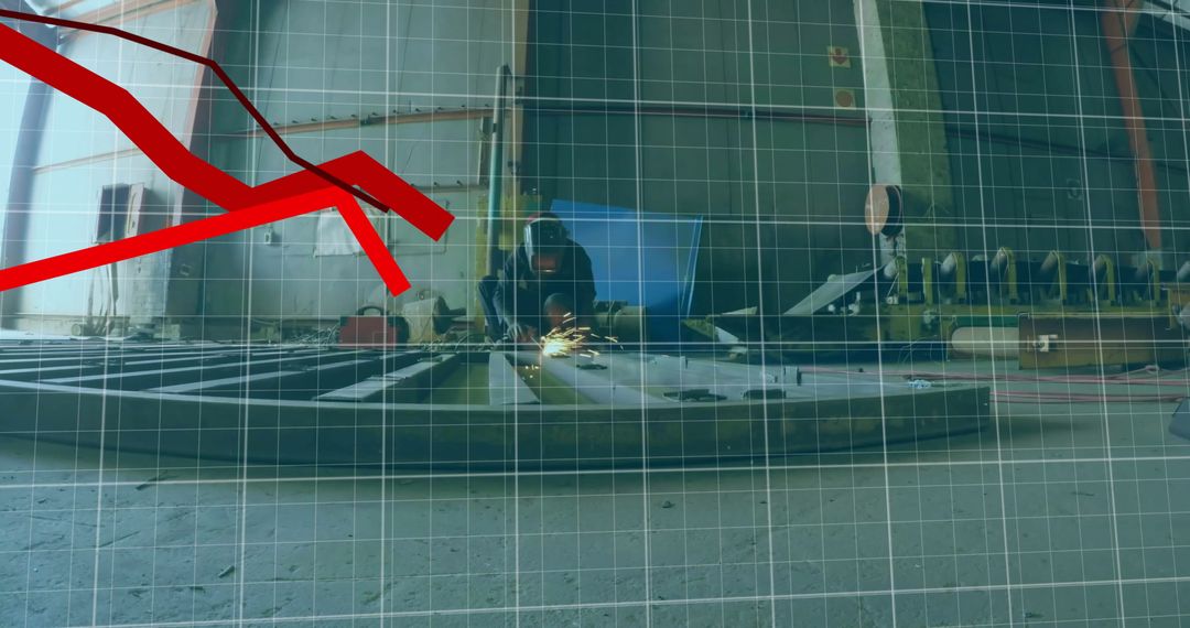 Financial Data Trends Overlaying Factory Setting Industrial Atmosphere