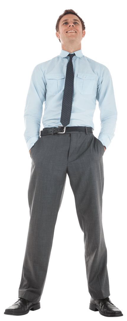 Transparent Confident Businessman Standing with Hands in Pockets