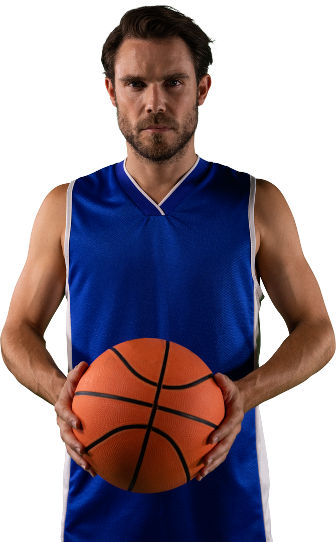 Transparent Image of Male Basketball Player Holding Ball in Blue Jersey - Download Free Stock Images Pikwizard.com