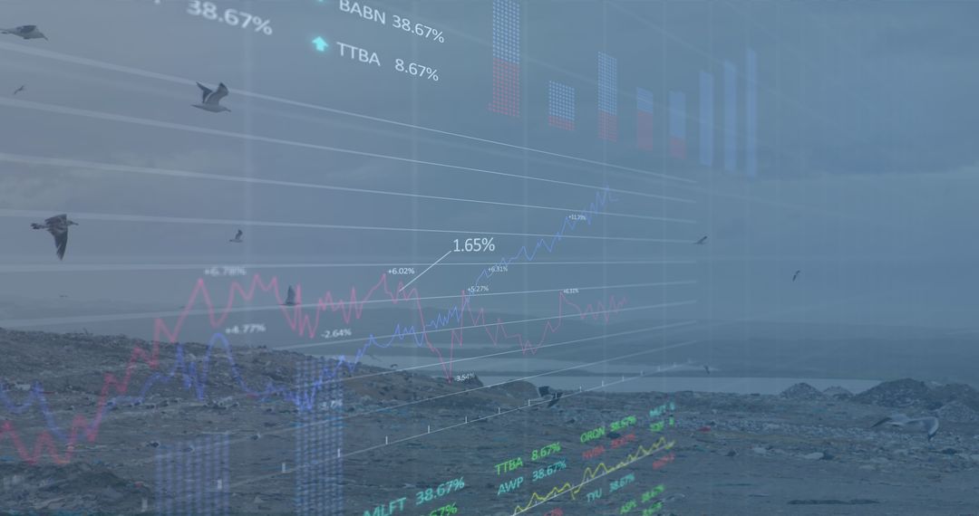 Financial Data Visualized Over Landfill Landscape