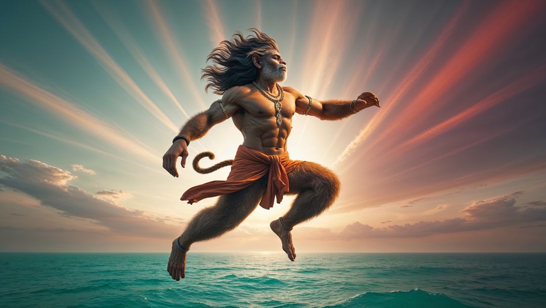 Mythical Monkey Deity Leaping into Spiritual Horizon