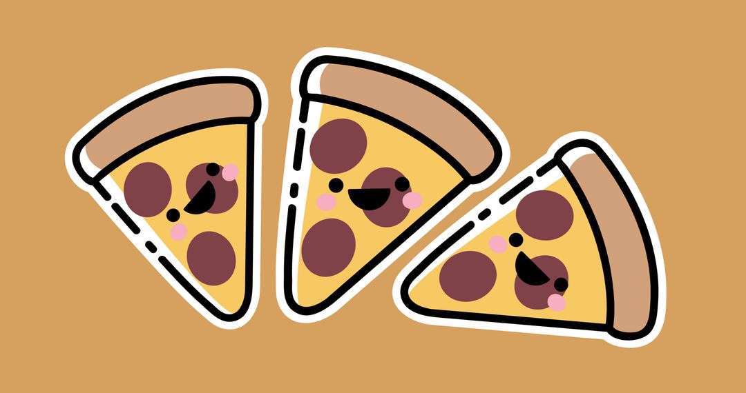 Cute Cartoon Pizza Slices with Smiling Faces on Light Brown Background - Free Images, Stock Photos and Pictures on Pikwizard.com