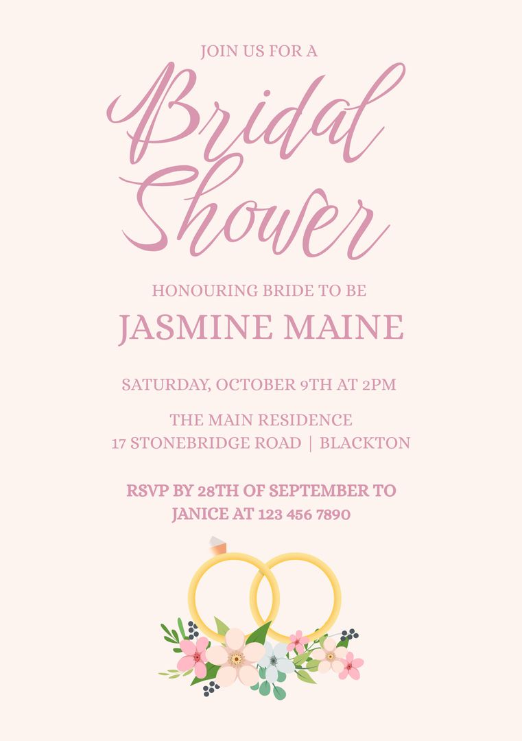 Elegant Bridal Shower Invitation with Floral Design and Wedding Rings - Download Free Stock Templates Pikwizard.com