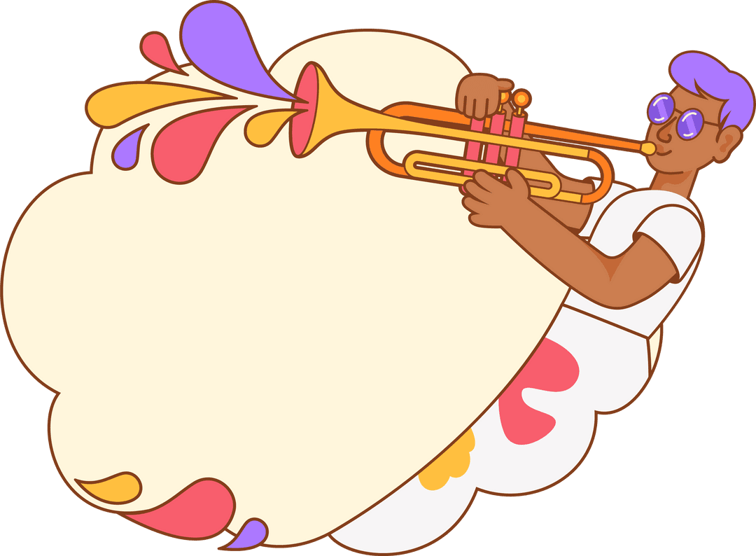 Flat Design Musician Playing Brass Trumpet with Colorful Splashes