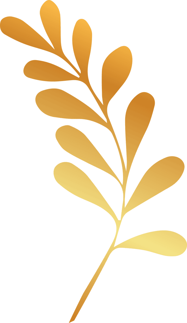 Golden Leaf Branch Vector with Gradient on Transparent Background