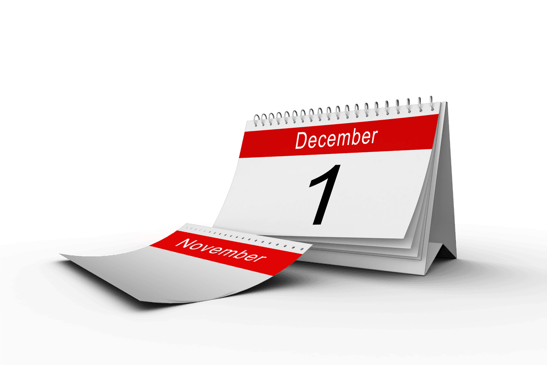 December Calendar Page Turning Effect on Transparent Background