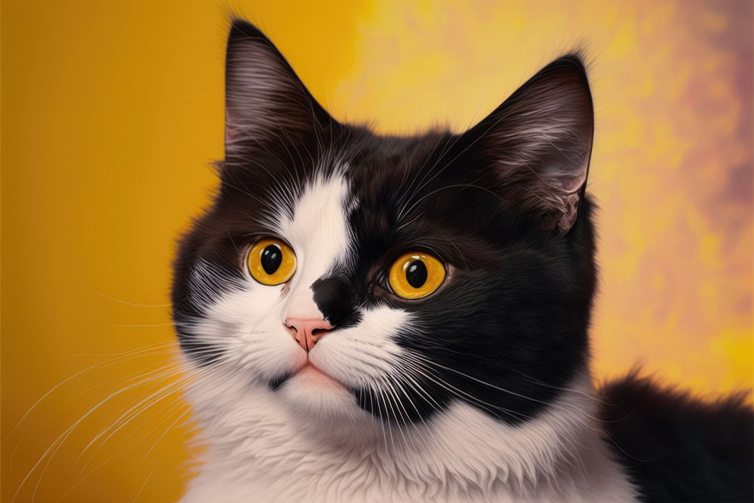Close up of black and white cat with orange eyes, created using generative ai technology - Free Images, Stock Photos and Pictures on Pikwizard.com