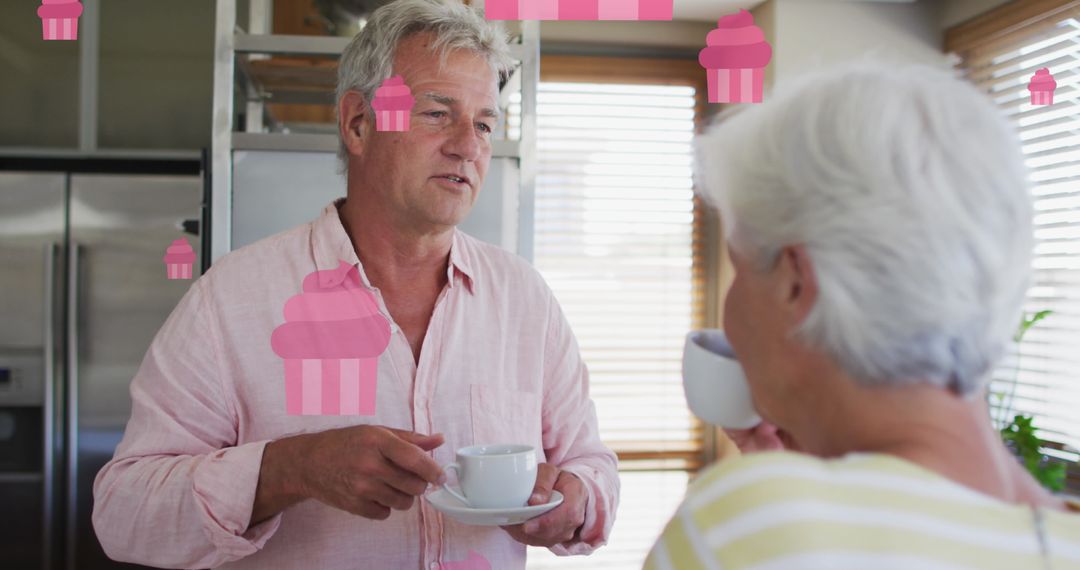 Senior Couple Enjoying Tea and Conversation With Cake Animation