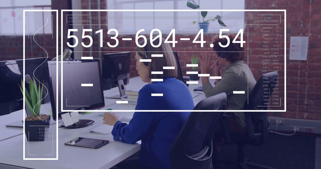Professional Workspace with Data Overlay Highlighting Digital Collaboration